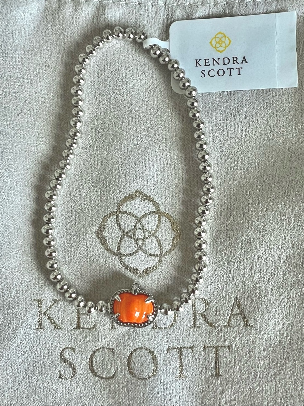 NWT Kendra Scott Silver Pumpkin Beaded Stretch Bracelet